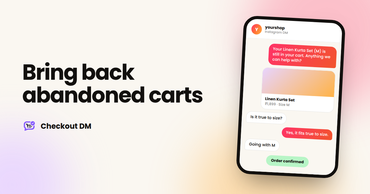 A phone showing a gentle follow-up message about a product left in the cart
