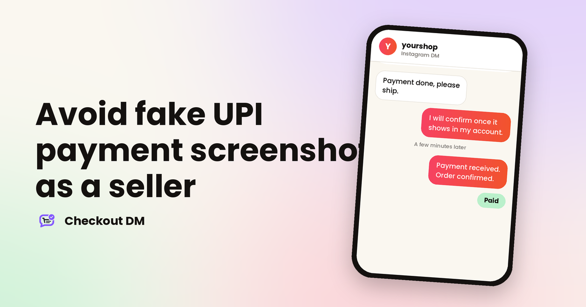 A phone showing an Instagram DM where a seller waits for a payment to clear before shipping