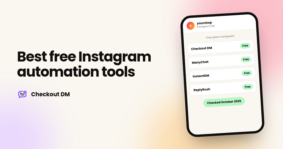 A phone listing Instagram automation tools with a Free label next to each