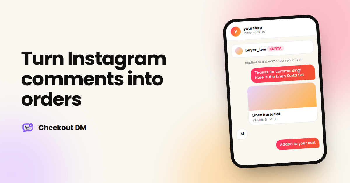 A phone showing an Instagram comment that triggers a private DM with a product and price