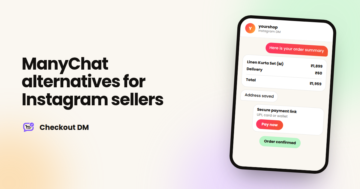 A phone showing an order summary and pay button inside an Instagram DM