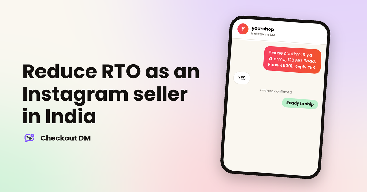 A phone showing an Instagram DM where a customer confirms their delivery address before the order ships