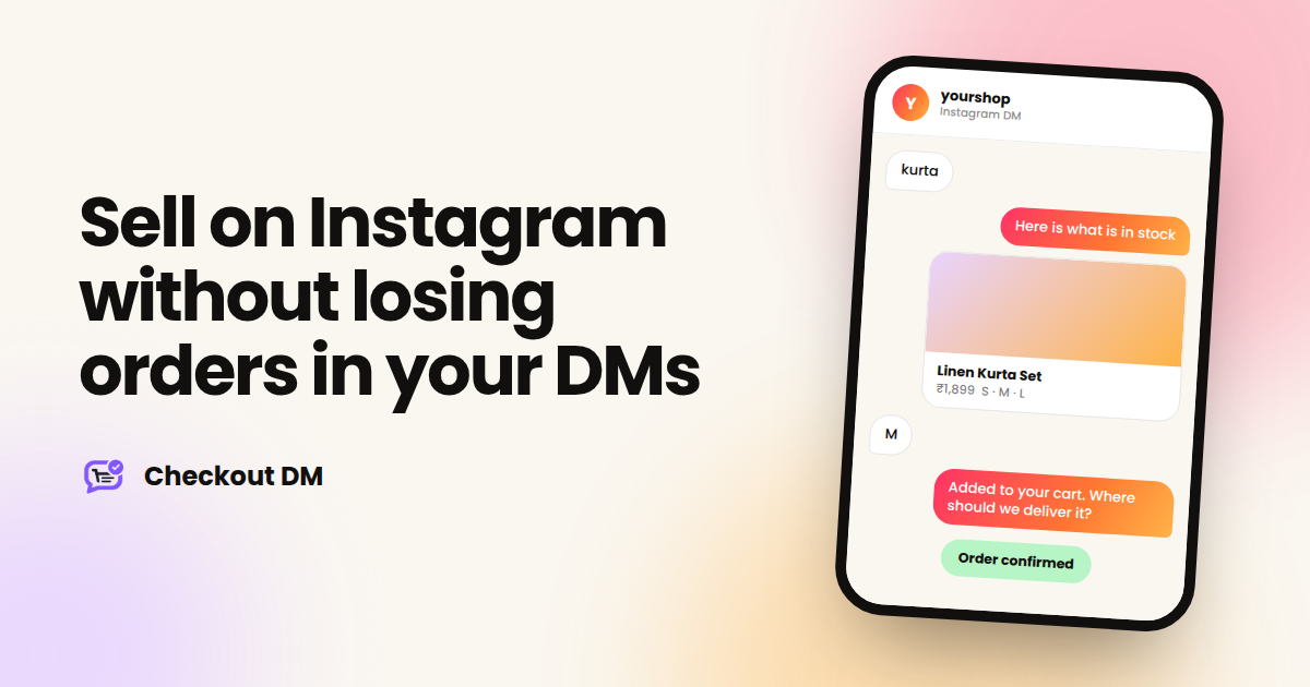 A phone showing an Instagram DM conversation that turns into a paid order