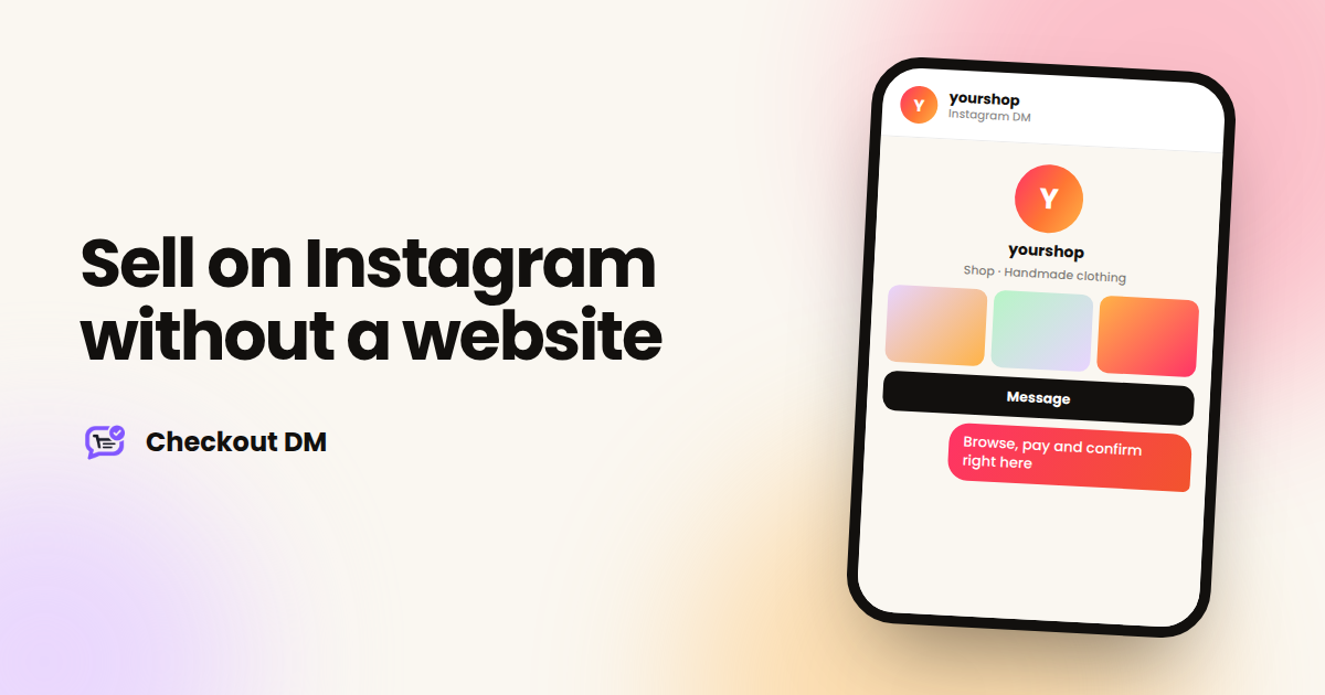 A phone showing an Instagram profile with products and a message button for ordering in DMs